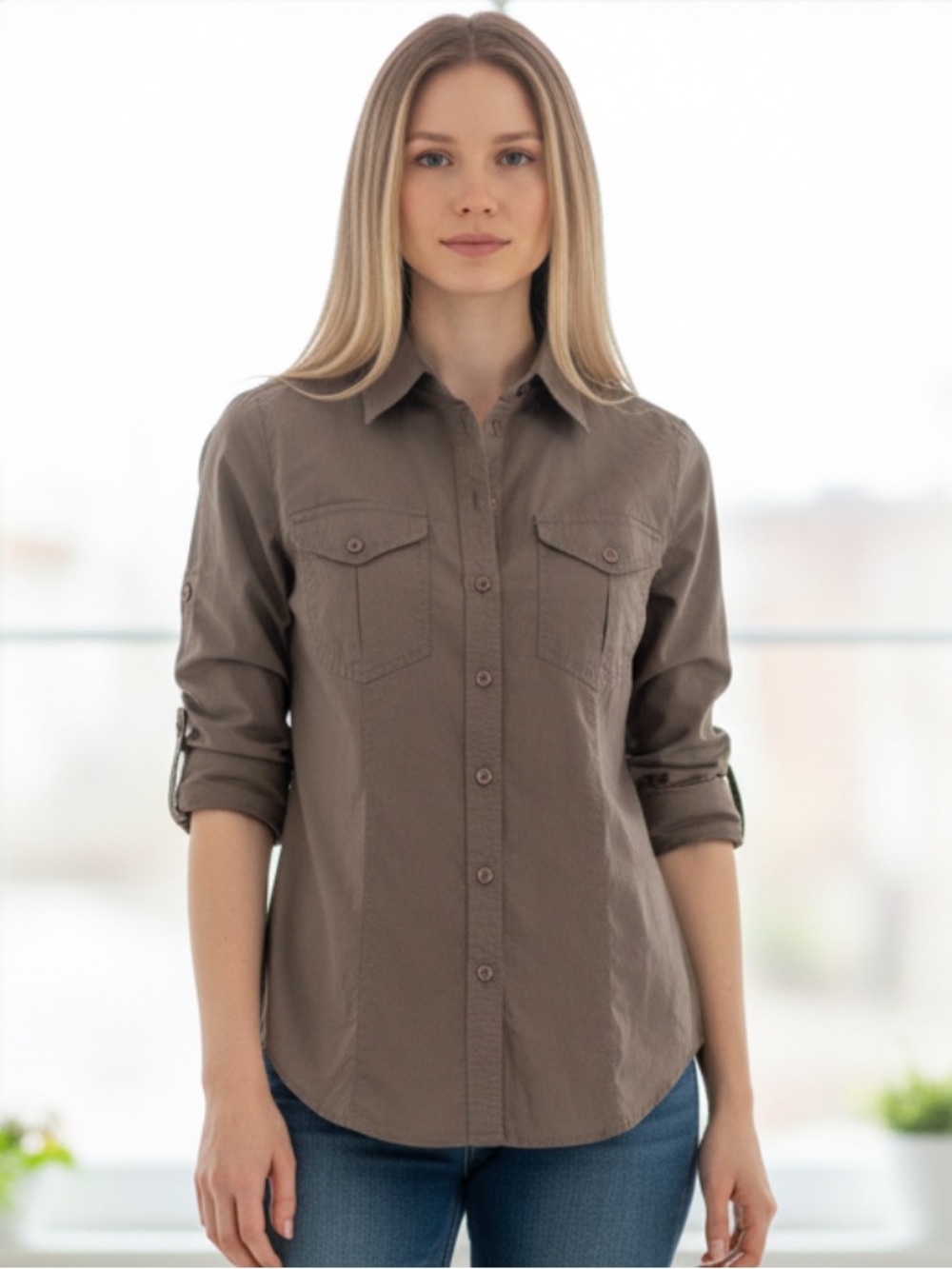 Alice Temperley Taupe Button-Down Utility Shirt